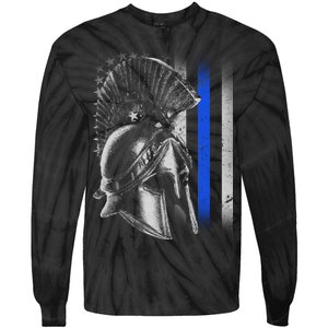 Spartan Police Blue Thin Line Flag Tie-Dye Long Sleeve Shirt