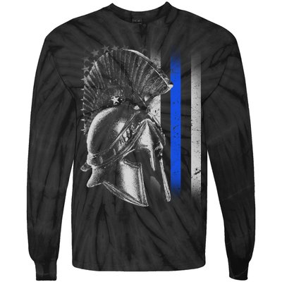 Spartan Police Blue Thin Line Flag Tie-Dye Long Sleeve Shirt