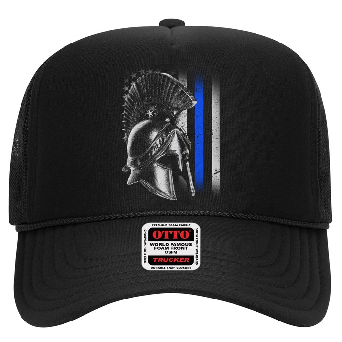 Spartan Police Blue Thin Line Flag Trucker Hat