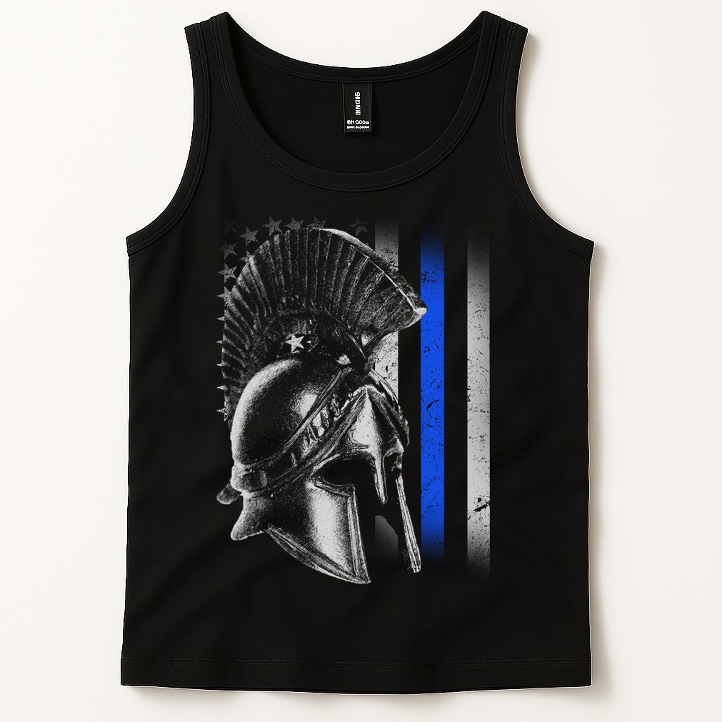 Spartan Police Blue Thin Line Flag Tank Top