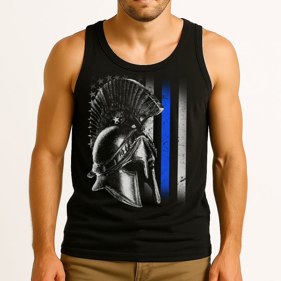 Spartan Police Blue Thin Line Flag Tank Top