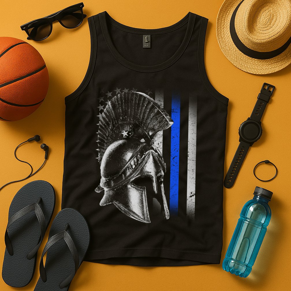 Spartan Police Blue Thin Line Flag Tank Top