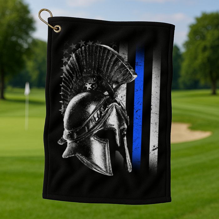 Spartan Police Blue Thin Line Flag Golf Towel