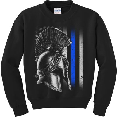 Spartan Police Blue Thin Line Flag Kids Sweatshirt