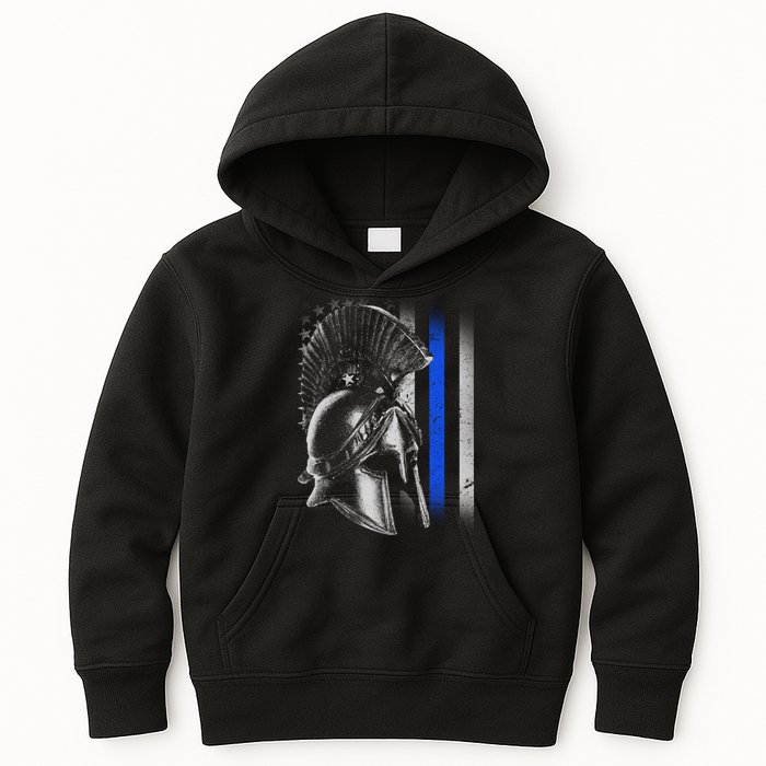 Spartan Police Blue Thin Line Flag Kids Hoodie