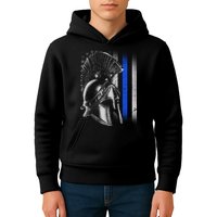 Spartan Police Blue Thin Line Flag Kids Hoodie