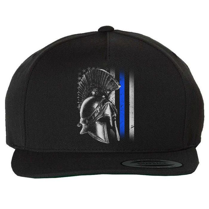 Spartan Police Blue Thin Line Flag Wool Snapback Cap