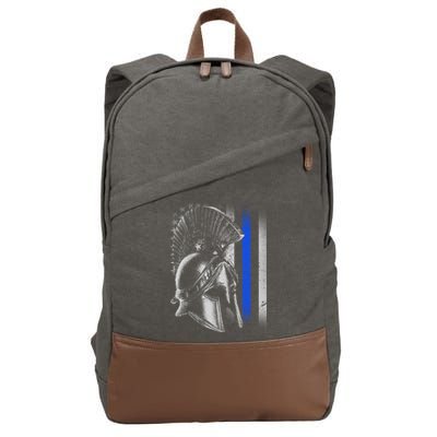 Spartan Police Blue Thin Line Flag Cotton Canvas Backpack