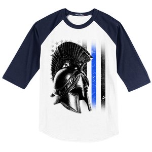 Spartan Police Blue Thin Line Flag Baseball Sleeve Shirt