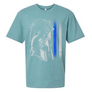 Spartan Police Blue Thin Line Flag Sueded Cloud Jersey T-Shirt