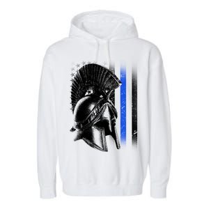 Spartan Police Blue Thin Line Flag Garment-Dyed Fleece Hoodie