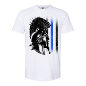 Spartan Police Blue Thin Line Flag Softstyle CVC T-Shirt