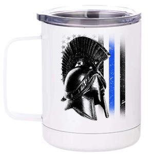 Spartan Police Blue Thin Line Flag 12 oz Stainless Steel Tumbler Cup