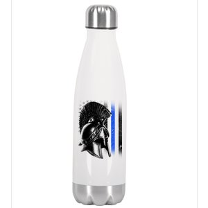 Spartan Police Blue Thin Line Flag Stainless Steel Insulated Water Bottle