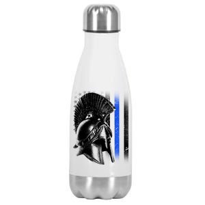 Spartan Police Blue Thin Line Flag Stainless Steel Insulated Water Bottle