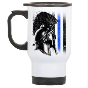 Spartan Police Blue Thin Line Flag Stainless Steel Travel Mug