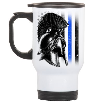 Spartan Police Blue Thin Line Flag Stainless Steel Travel Mug