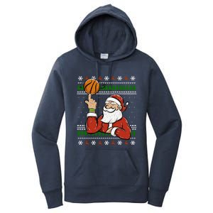 Santa Playing Basketball Christmas Ugly Sweater Gift Women's Pullover Hoodie