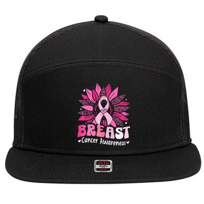 Sunflower Pink Breast Cancer Awareness Warrior 7 Panel Mesh Trucker Snapback Hat