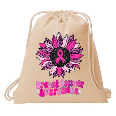 Sunflower Pink Breast Cancer Awareness Cancer Warrior Drawstring Bag