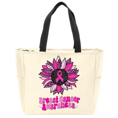 Sunflower Pink Breast Cancer Awareness Cancer Warrior Zip Tote Bag