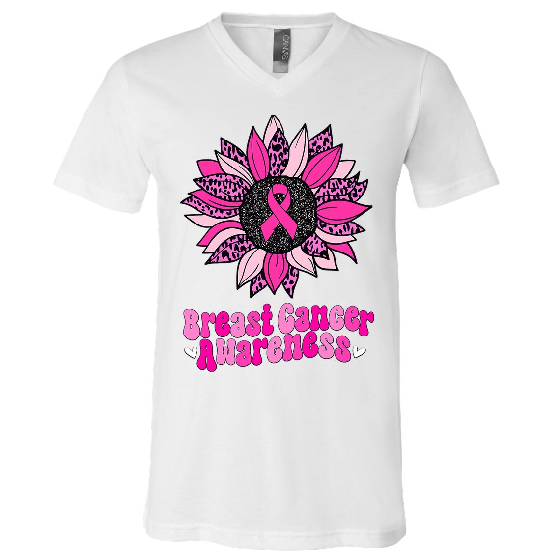 Sunflower Pink Breast Cancer Awareness Cancer Warrior V-Neck T-Shirt