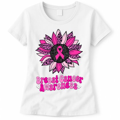 Sunflower Pink Breast Cancer Awareness Cancer Warrior Womens T-Shirt
