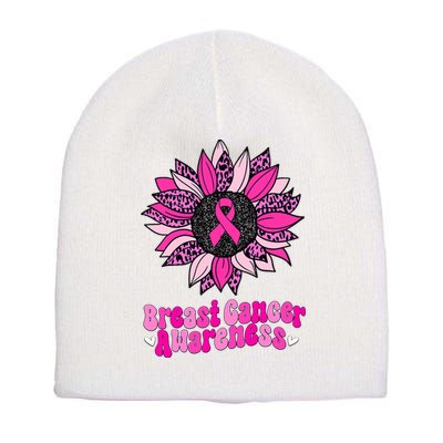 Sunflower Pink Breast Cancer Awareness Cancer Warrior Short Acrylic Beanie
