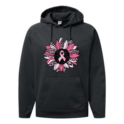 Sunflower Pink Breast Cancer Awareness  Warrior Performance Fleece Hoodie