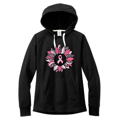 Sunflower Pink Breast Cancer Awareness  Warrior Women's Fleece Hoodie