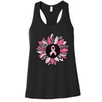 Sunflower Pink Breast Cancer Awareness  Warrior Women's Racerback Tank