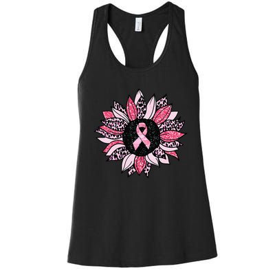 Sunflower Pink Breast Cancer Awareness  Warrior Women's Racerback Tank