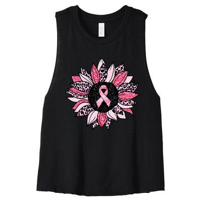 Sunflower Pink Breast Cancer Awareness  Warrior Women's Racerback Cropped Tank