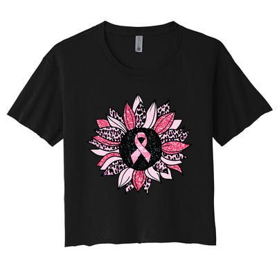 Sunflower Pink Breast Cancer Awareness  Warrior Women's Crop Top Tee