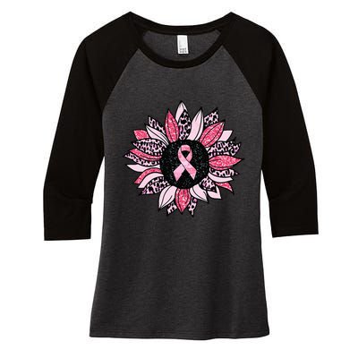 Sunflower Pink Breast Cancer Awareness  Warrior Women's Tri-Blend 3/4-Sleeve Raglan Shirt