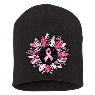 Sunflower Pink Breast Cancer Awareness  Warrior Short Acrylic Beanie