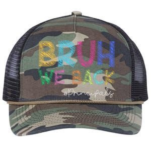 School Principals Bruh We Back Funny First Day Of School Retro Rope Trucker Hat Cap