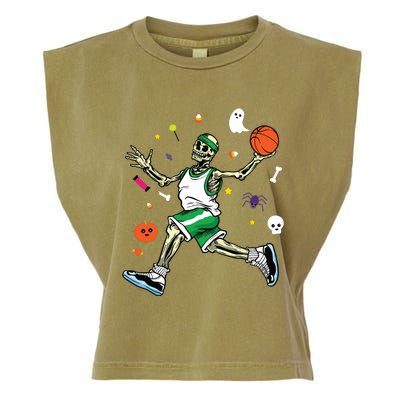 Skeleton Playing Basketball Lazy Diy Halloween Costume Sport Garment-Dyed Women's Muscle Tee