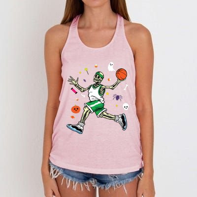 Skeleton Playing Basketball Lazy Diy Halloween Costume Sport Women's Knotted Racerback Tank