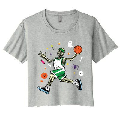 Skeleton Playing Basketball Lazy Diy Halloween Costume Sport Women's Crop Top Tee