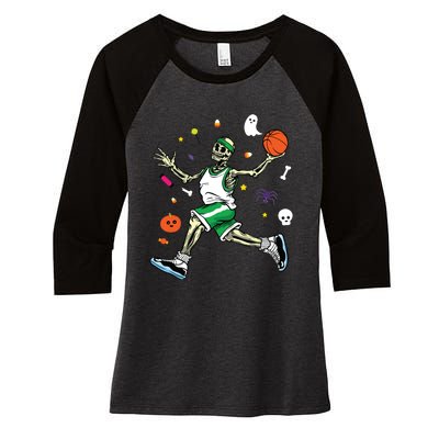 Skeleton Playing Basketball Lazy Diy Halloween Costume Sport Women's Tri-Blend 3/4-Sleeve Raglan Shirt