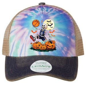 Skeleton Playing Basketball Halloween Boy Basketball Legacy Tie Dye Trucker Hat