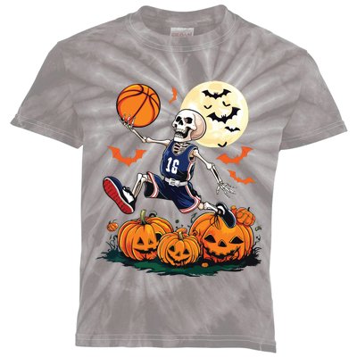 Skeleton Playing Basketball Halloween Boy Basketball Kids Tie-Dye T-Shirt