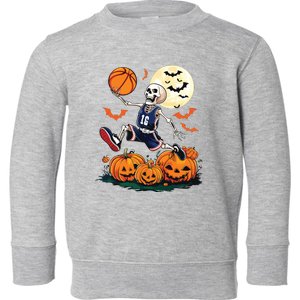 Skeleton Playing Basketball Halloween Boy Basketball Toddler Sweatshirt