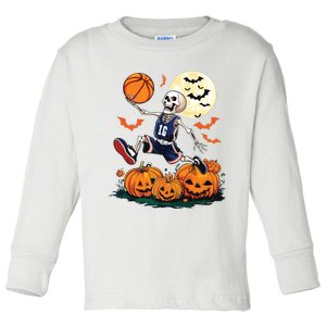 Skeleton Playing Basketball Halloween Boy Basketball Toddler Long Sleeve Shirt