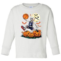 Skeleton Playing Basketball Halloween Boy Basketball Toddler Long Sleeve Shirt