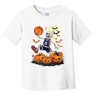 Skeleton Playing Basketball Halloween Boy Basketball Toddler T-Shirt