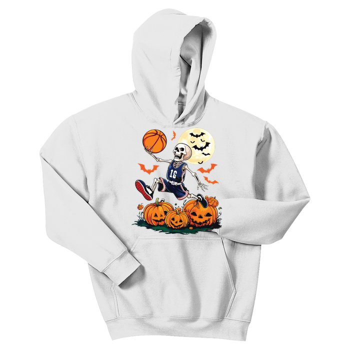 Skeleton Playing Basketball Halloween Boy Basketball Kids Hoodie