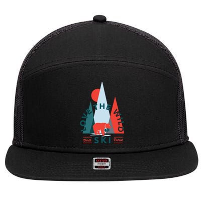 Ski Patrol Bear Outdoorsy Geometric Mountains Pow Skier Gift Cute Gift 7 Panel Mesh Trucker Snapback Hat