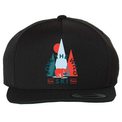 Ski Patrol Bear Outdoorsy Geometric Mountains Pow Skier Gift Cute Gift Wool Snapback Cap